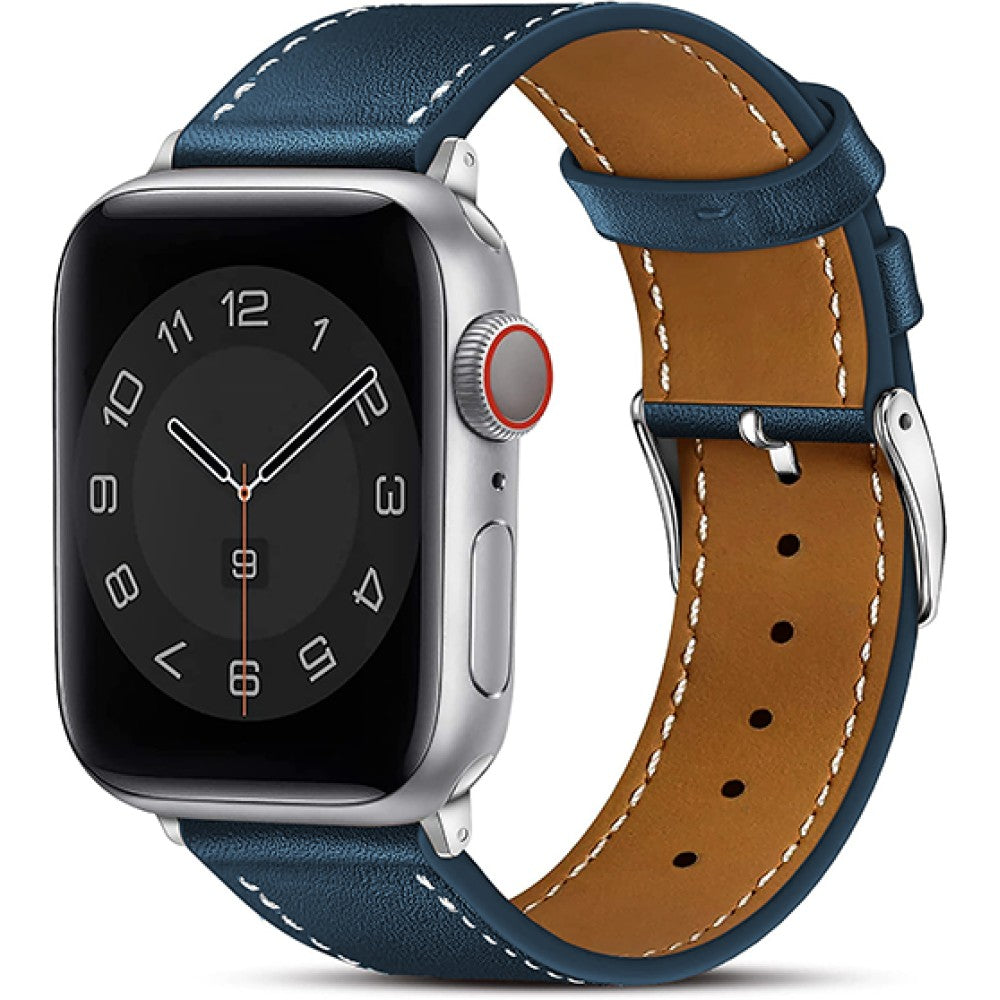 Curea Leather Heritage - Apple Watch 1/2/3/4/5/6/7/8/9/10/11/SE/SE2/SE3/Ultra 1/Ultra 2/Ultra 3 - 42/44/45/46/49 MM - Albastru/Alb