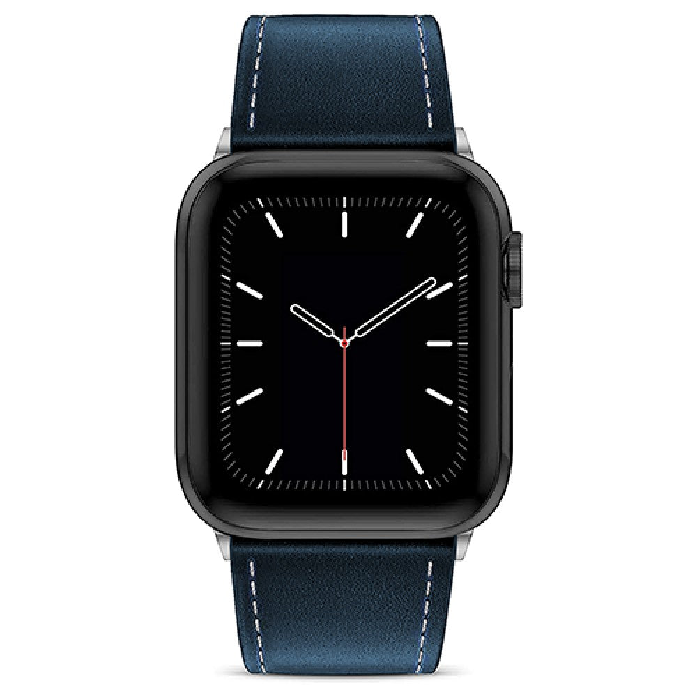 Curea Leather Heritage - Apple Watch 1/2/3/4/5/6/7/8/9/10/11/SE/SE2/SE3/Ultra 1/Ultra 2/Ultra 3 - 42/44/45/46/49 MM - Albastru/Alb