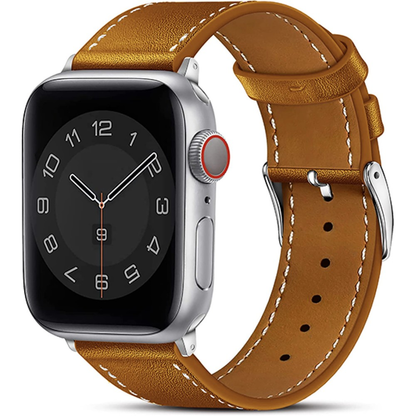 Curea Leather Heritage - Apple Watch 1/2/3/4/5/6/7/8/9/10/11/SE/SE2/SE3/Ultra 1/Ultra 2/Ultra 3 - 42/44/45/46/49 MM - Maro/Alb