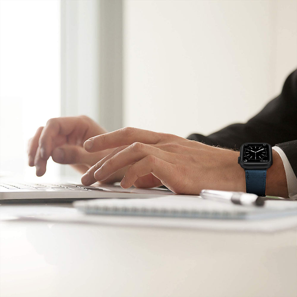 Curea Leather Heritage - Apple Watch 1/2/3/4/5/6/7/8/9/10/11/SE/SE2/SE3 - 38/40/41/42 MM - Albastru