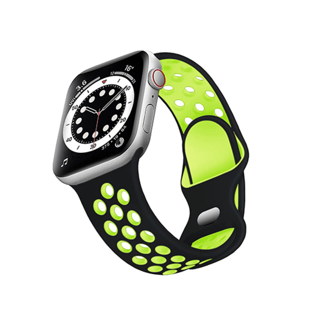 Curea Silicone Flex Loop - Apple Watch 1/2/3/4/5/6/7/8/9/10/11/SE/SE2/SE3 - 38/40/41/42 MM - Black/Green