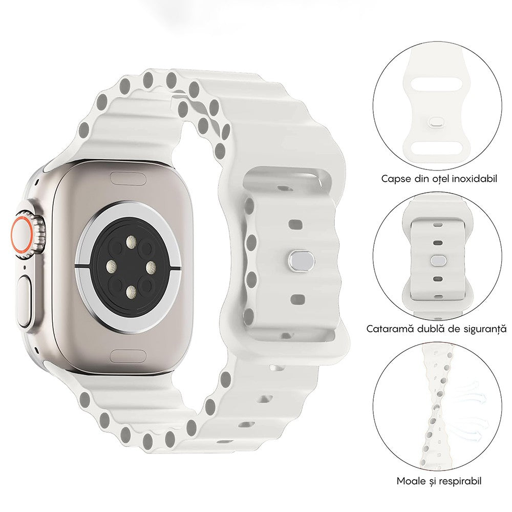 Curea Ocean Explorer - Apple Watch 1/2/3/4/5/6/7/8/9/10/11/SE/SE2/SE3 - 38/40/41/42 MM - Alb