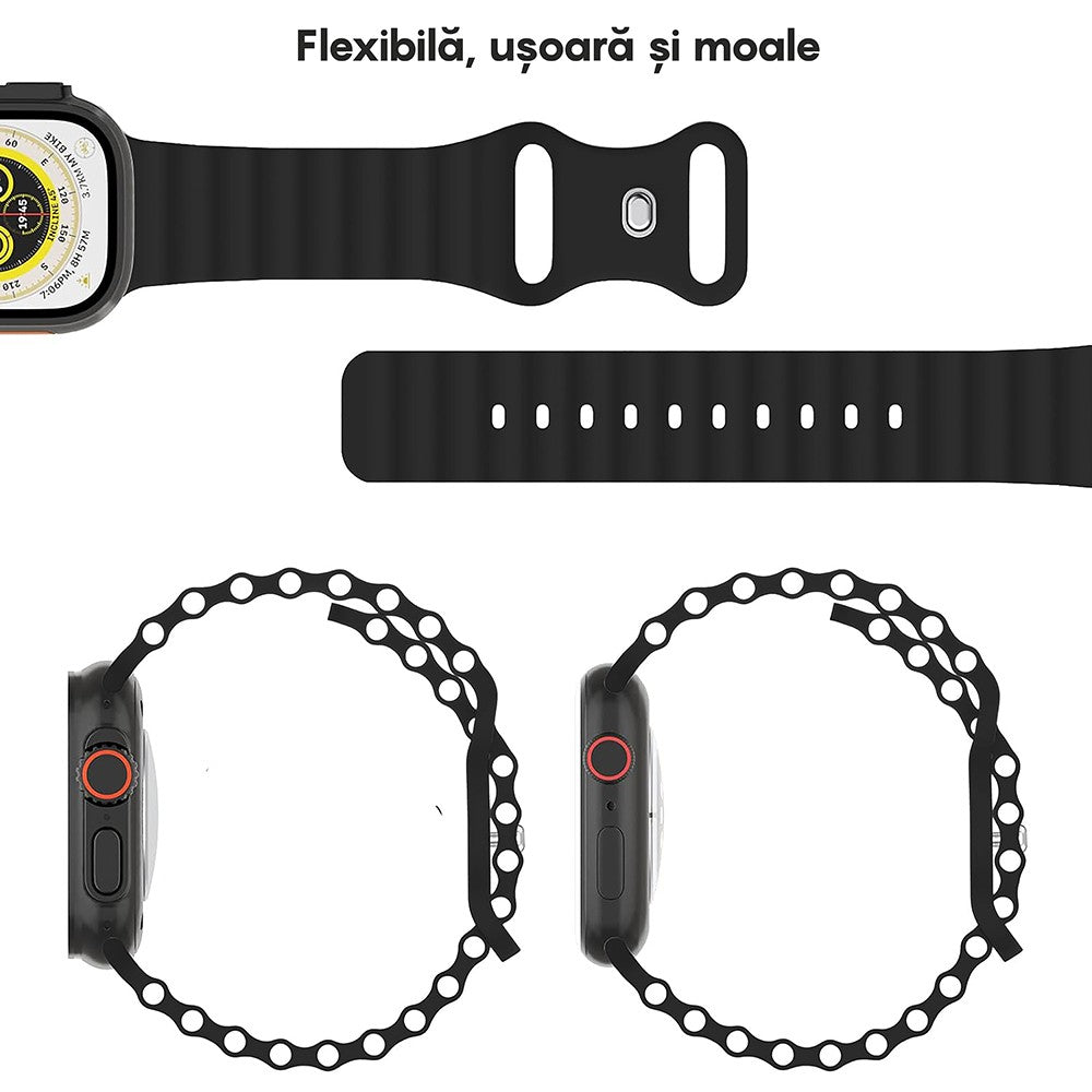 Curea Ocean Explorer - Apple Watch 1/2/3/4/5/6/7/8/9/10/11/SE/SE2/SE3/Ultra 1/Ultra 2/Ultra 3 - 42/44/45/46/49 MM - Negru