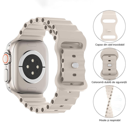 Curea Ocean Explorer - Apple Watch 1/2/3/4/5/6/7/8/9/10/11/SE/SE2/SE3/Ultra 1/Ultra 2/Ultra 3 - 42/44/45/46/49 MM - Crem