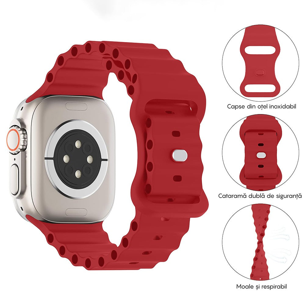 Curea Ocean Explorer - Apple Watch 1/2/3/4/5/6/7/8/9/10/11/SE/SE2/SE3/Ultra 1/Ultra 2/Ultra 3 - 42/44/45/46/49 MM - Rosu