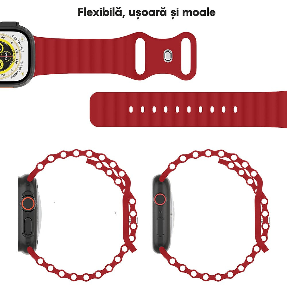Curea Ocean Explorer - Apple Watch 1/2/3/4/5/6/7/8/9/10/11/SE/SE2/SE3/Ultra 1/Ultra 2/Ultra 3 - 42/44/45/46/49 MM - Rosu