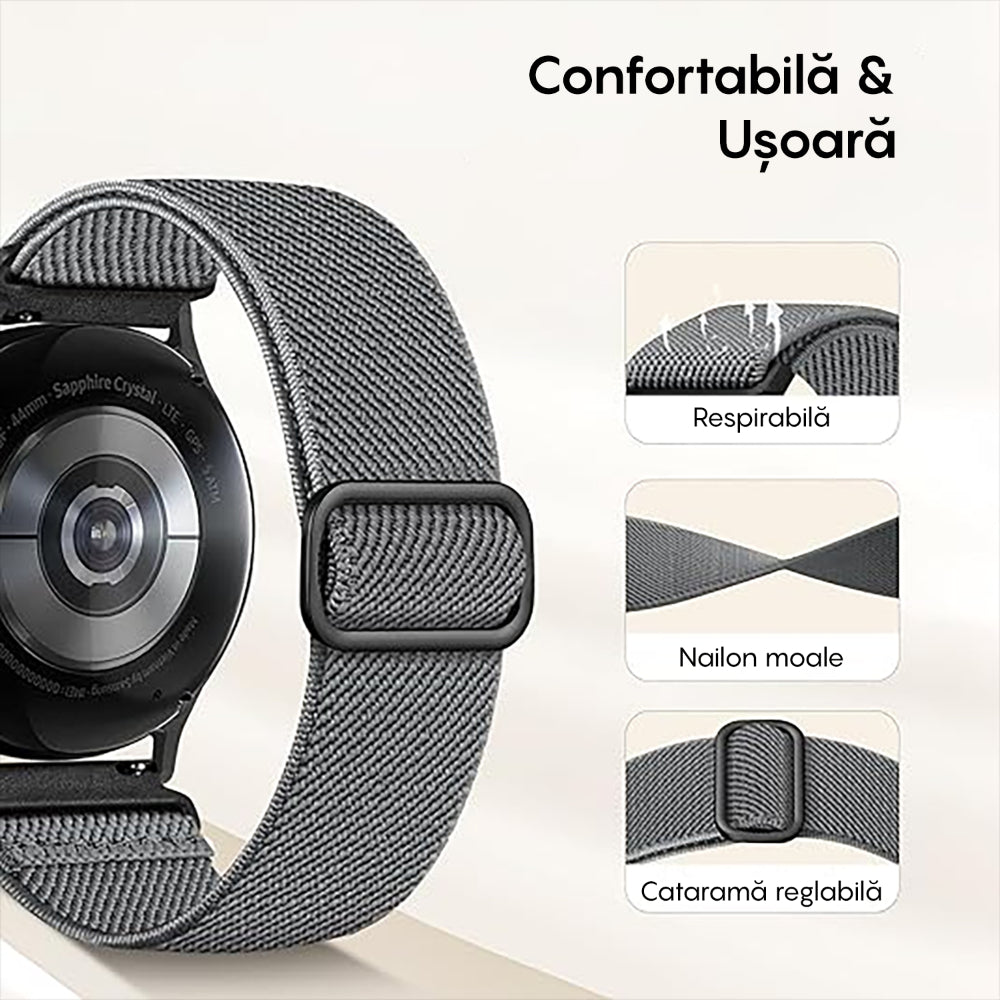 Curea Braided Classic - Samsung Galaxy Watch 7/6/6 Classic/5 Pro/5/4/4 Classic/3 41mm/42 mm/Active 2/Active/FE - 20mm - Gri