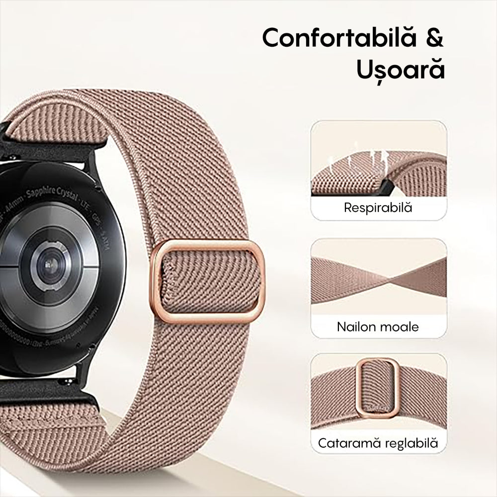 Curea Braided Classic - Samsung Galaxy Watch 7/6/6 Classic/5 Pro/5/4/4 Classic/3 41mm/42 mm/Active 2/Active/FE - 20mm - Pink Sand