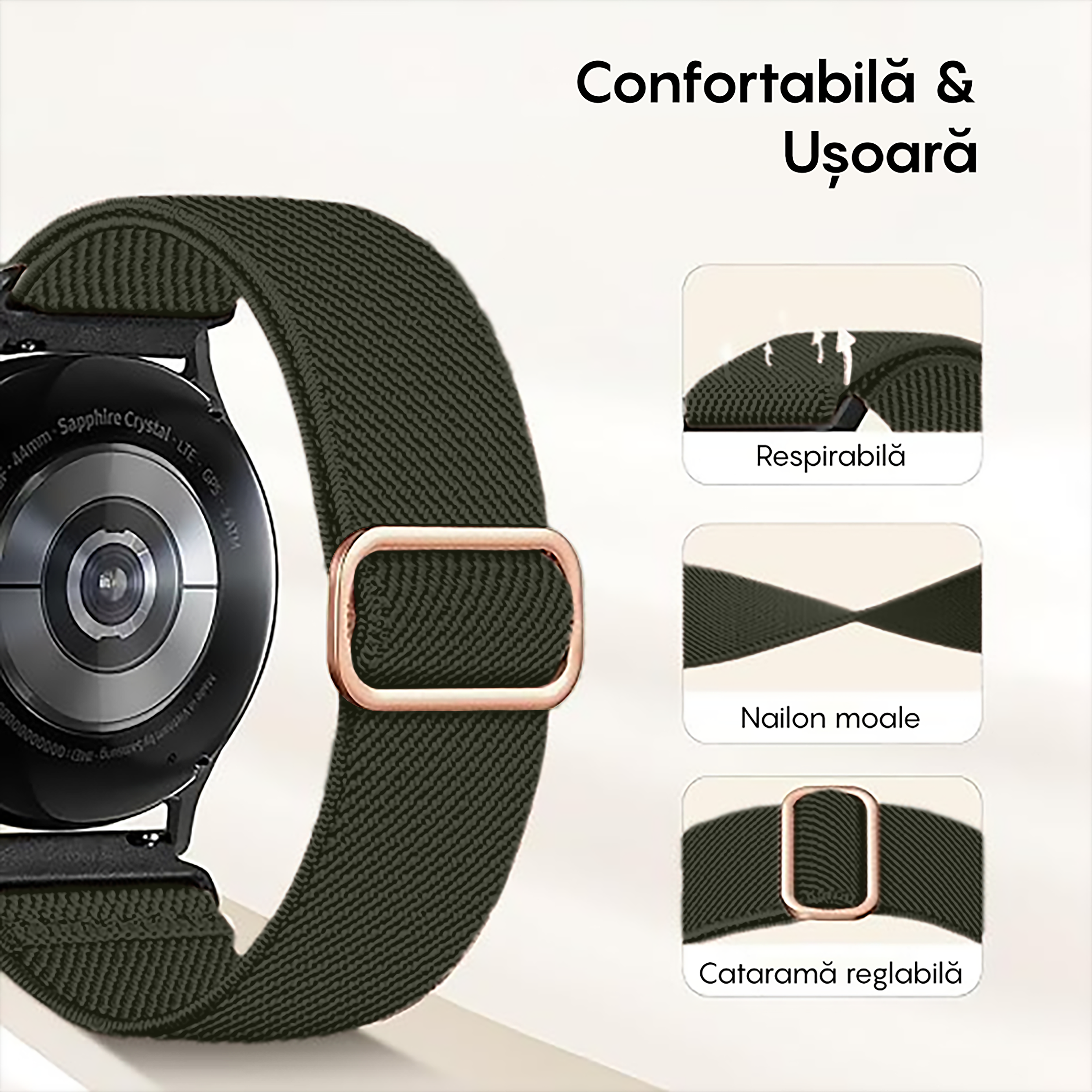 Curea Braided Classic - Samsung Galaxy Watch 7/6/6 Classic/5 Pro/5/4/4 Classic/3 41mm/42 mm/Active 2/Active/FE - 20mm - Verde