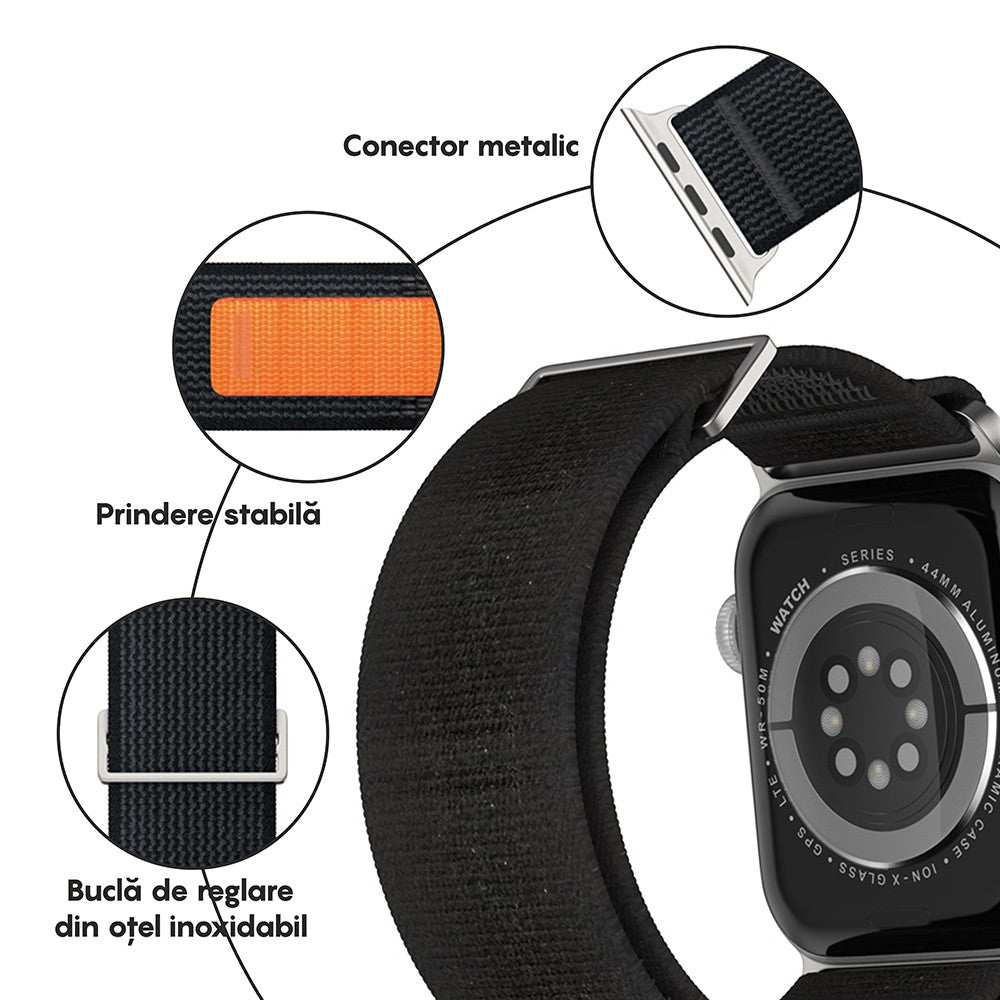 Curea Trail Scout - Apple Watch 1/2/3/4/5/6/7/8/9/10/11/SE/SE2/SE3 - 38/40/41/42 MM - Negru