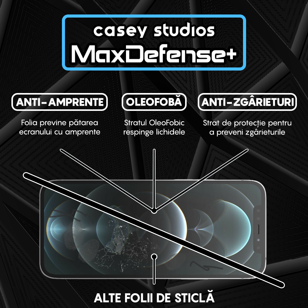 Folie Sticla MaxDefense+ - iPhone 12/12 Pro - Negru