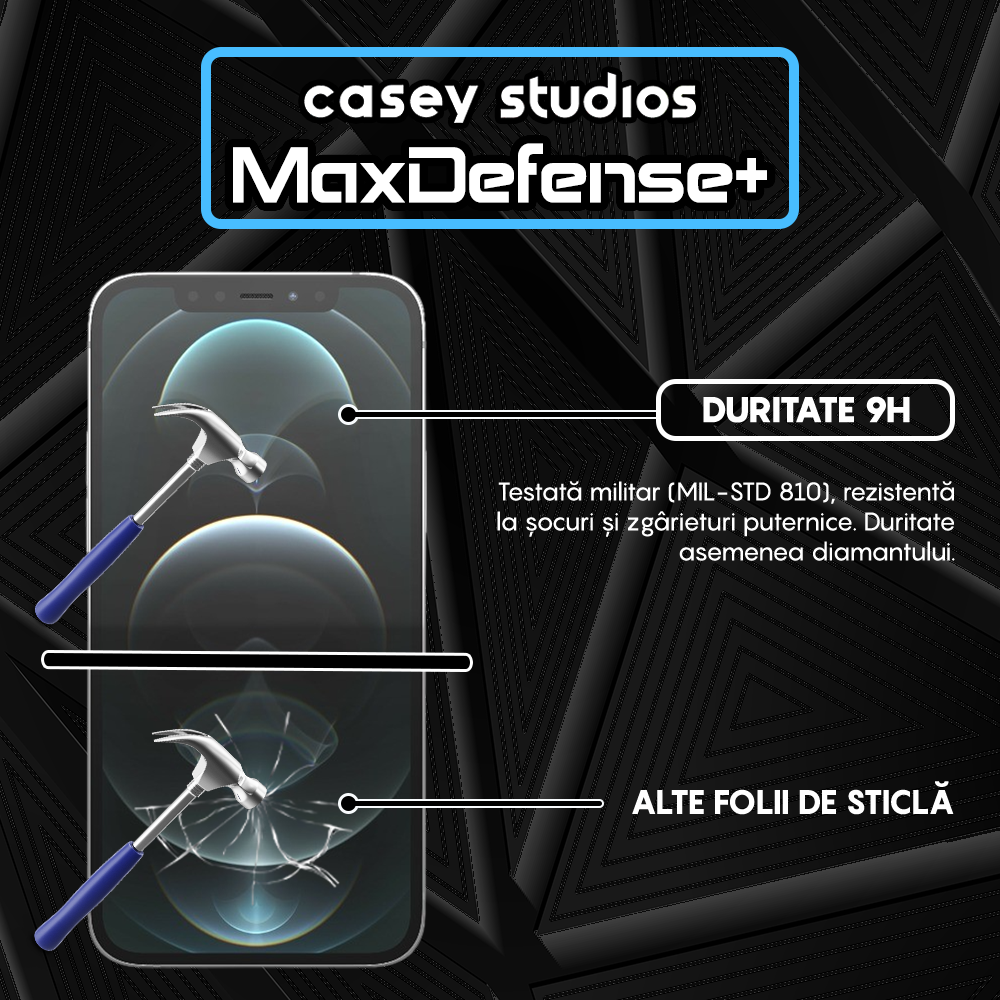 Folie Sticla MaxDefense+ - iPhone 12/12 Pro - Negru