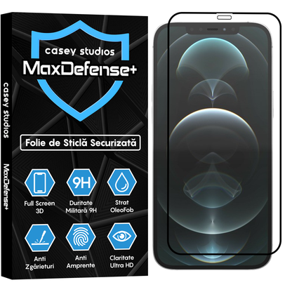 Folie Sticla MaxDefense+ - iPhone 12 Pro Max - Negru