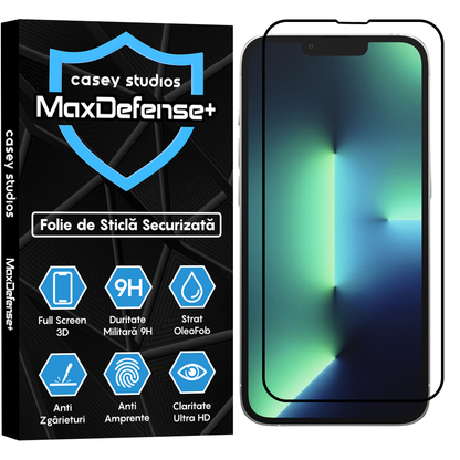 Folie Sticla MaxDefense+ - iPhone 13/13 Pro - Negru