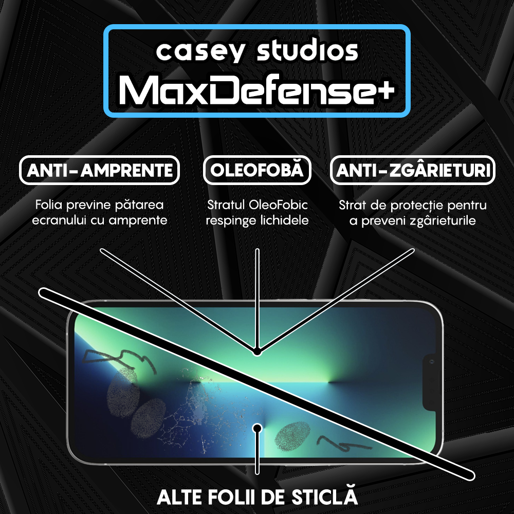 Folie Sticla MaxDefense+ - iPhone 13/13 Pro - Negru