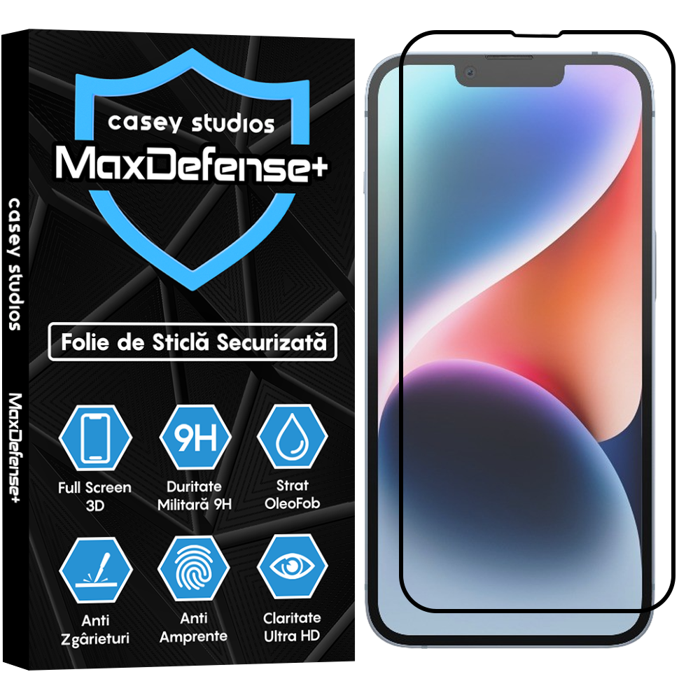 Folie Sticla MaxDefense+ - iPhone 14 - Negru