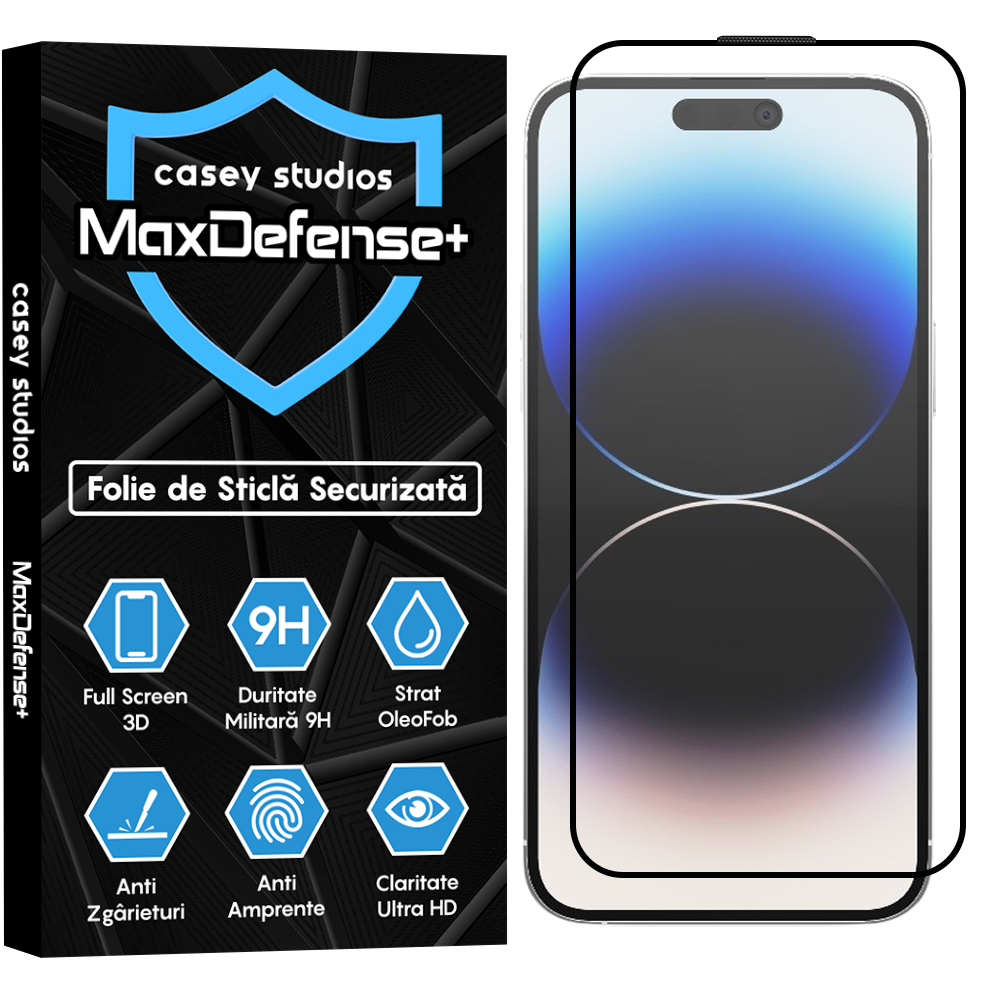 Folie Sticla MaxDefense+ - iPhone 14 Pro Max - Negru