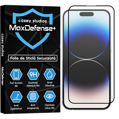 Folie Sticla MaxDefense+ - iPhone 14 Pro - Negru