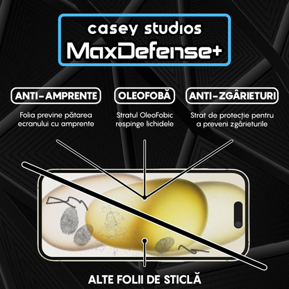 Folie Sticla MaxDefense+ - iPhone 15 - Negru