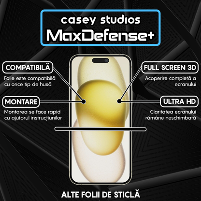 Folie Sticla MaxDefense+ - iPhone 15 Plus - Negru