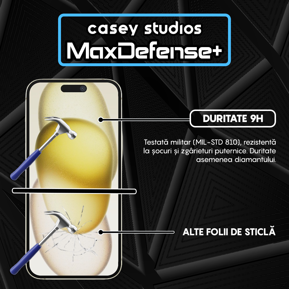 Folie Sticla MaxDefense+ - iPhone 15 Plus - Negru