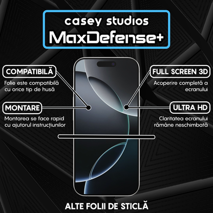 Folie Sticla MaxDefense+ - iPhone 16 Pro - Negru