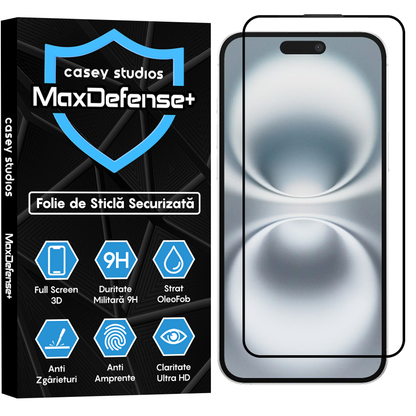 Folie Sticla MaxDefense+ - iPhone 16 Plus - Negru