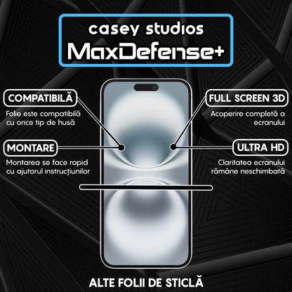 Folie Sticla MaxDefense+ - iPhone 16 Plus - Negru