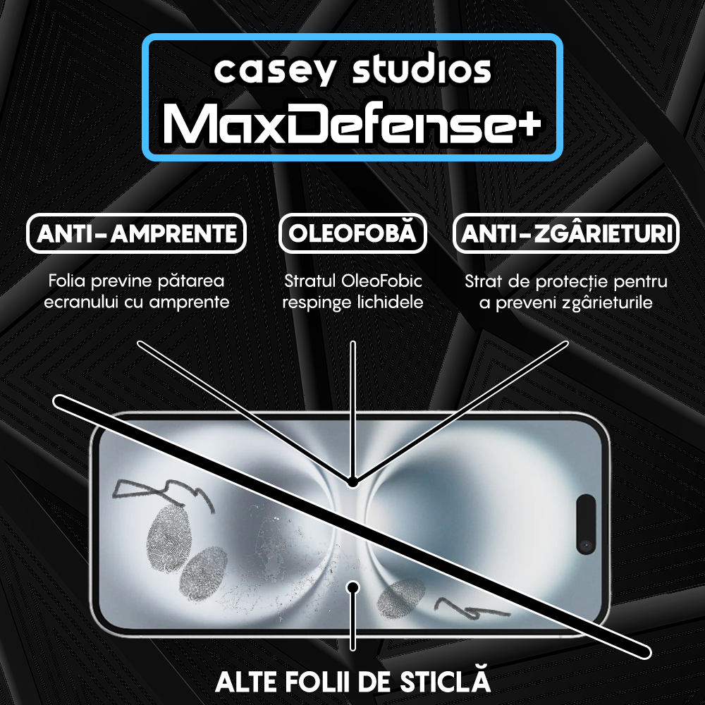 Folie Sticla MaxDefense+ - iPhone 16 Plus - Negru