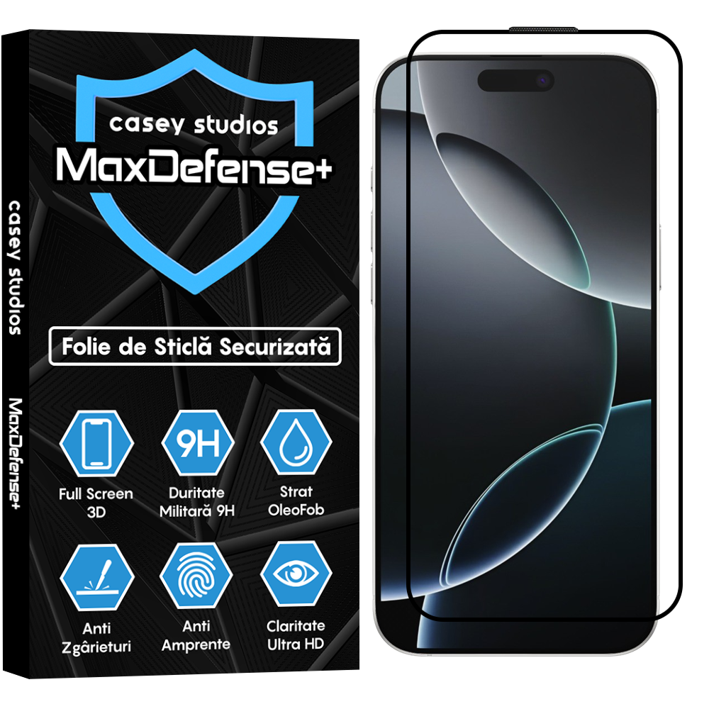 Folie Sticla MaxDefense+ - iPhone 16 Pro Max - Negru