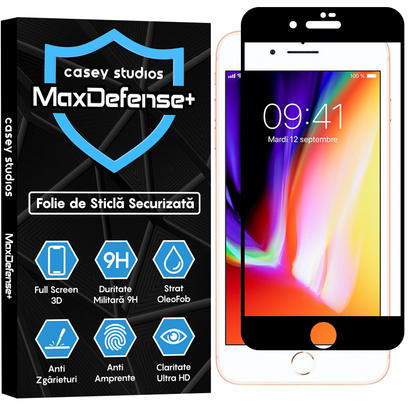 Folie Sticla MaxDefense+ - iPhone 7/8 - Negru