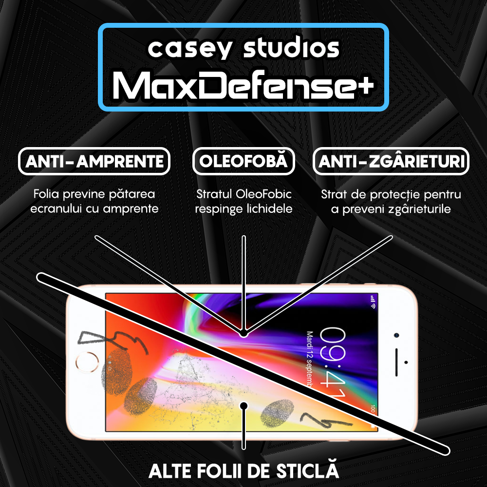 Folie Sticla MaxDefense+ - iPhone 7 Plus/8 Plus - Negru