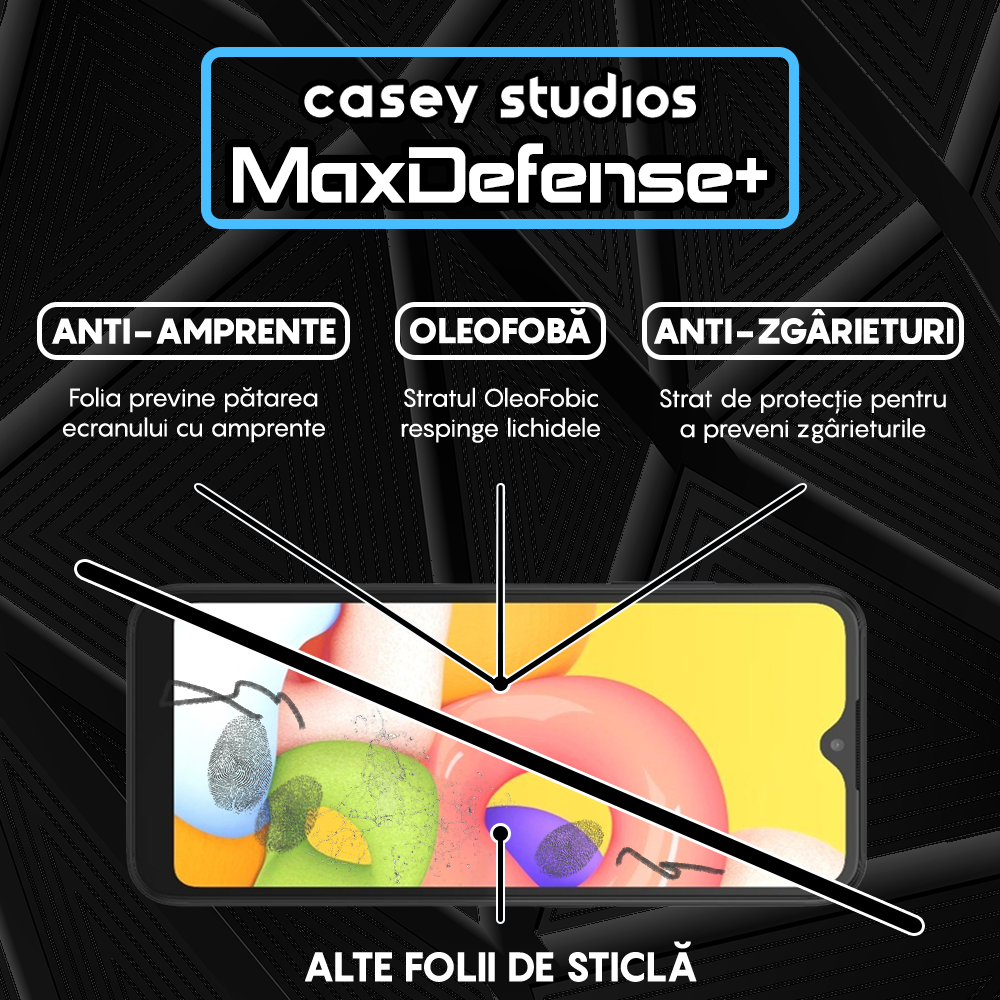 Folie Sticla MaxDefense+ - Samsung Galaxy A01 - Negru