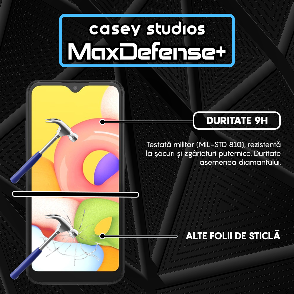 Folie Sticla MaxDefense+ - Samsung Galaxy A01 - Negru