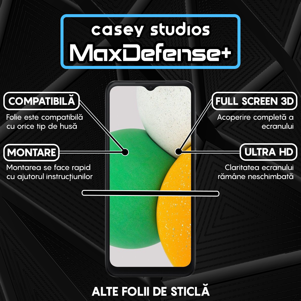 Folie Sticla MaxDefense+ - Samsung Galaxy A04E/A03s/A02s/A03/A03 Core - Negru