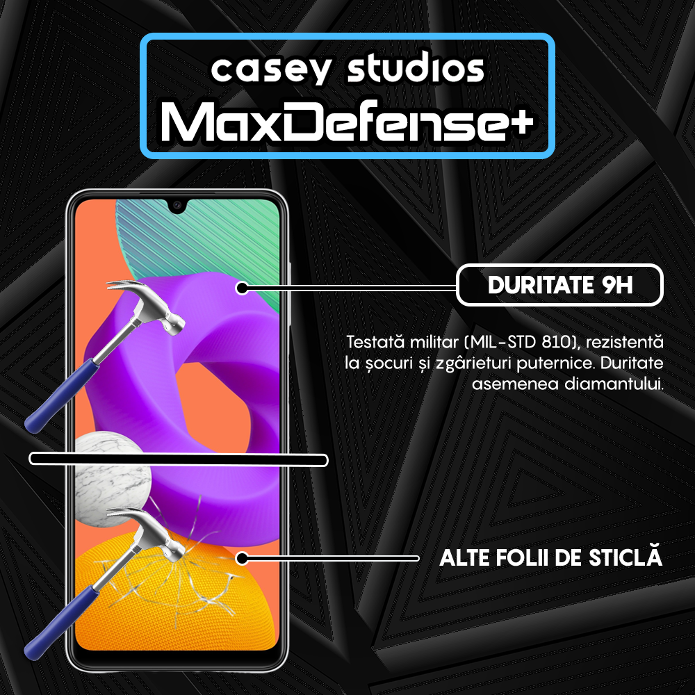 Folie Sticla MaxDefense+ - Samsung Galaxy A22 4G/M22 - Negru