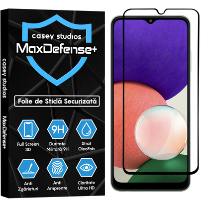 Folie Sticla MaxDefense+ - Samsung Galaxy A22 5G - Negru
