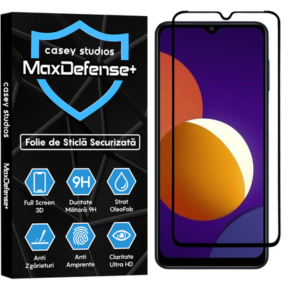 Folie Sticla MaxDefense+ - Samsung Galaxy A32 5G/A12 NACHO/A12/M12/A02/F12/M02 - Negru
