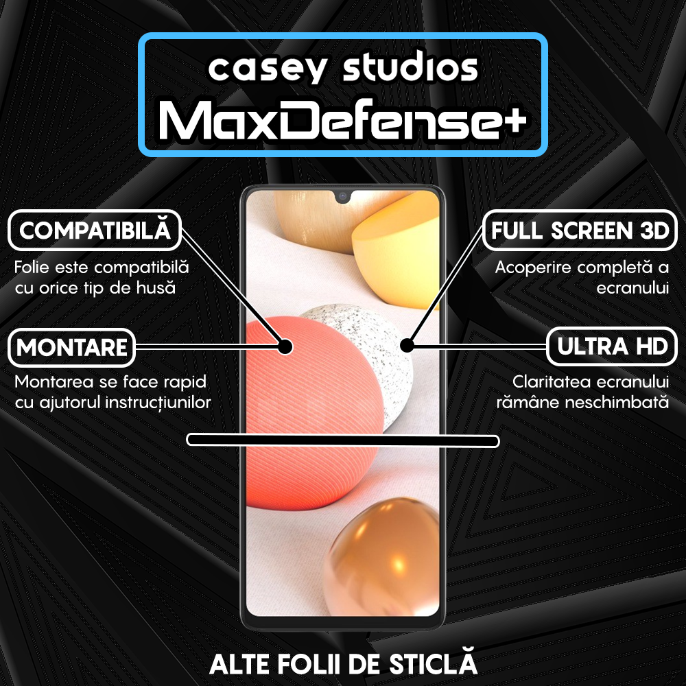 Folie Sticla MaxDefense+ - Samsung Galaxy A42 5G - Negru