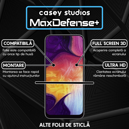 Folie Sticla MaxDefense+ - Samsung Galaxy A50/A50s/A20/A30/A30s/M21/M30/M30s/M31 - Negru