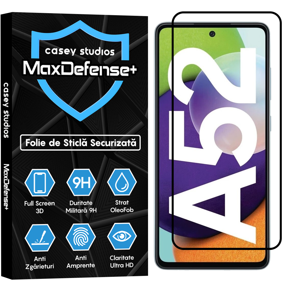 Folie Sticla MaxDefense+ - Samsung Galaxy A52S 5G/A52 5G/A52 4G - Negru