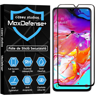 Folie Sticla MaxDefense+ - Samsung Galaxy A70/A70s - Negru