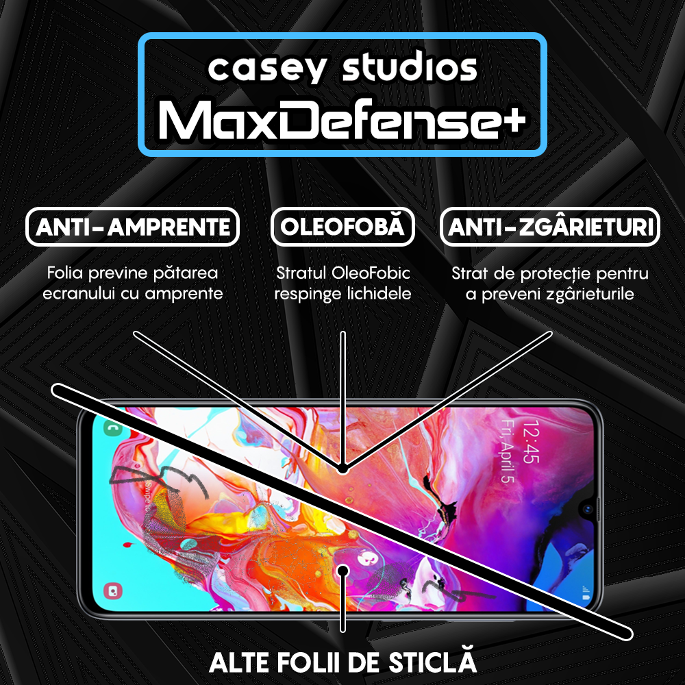 Folie Sticla MaxDefense+ - Samsung Galaxy A70/A70s - Negru