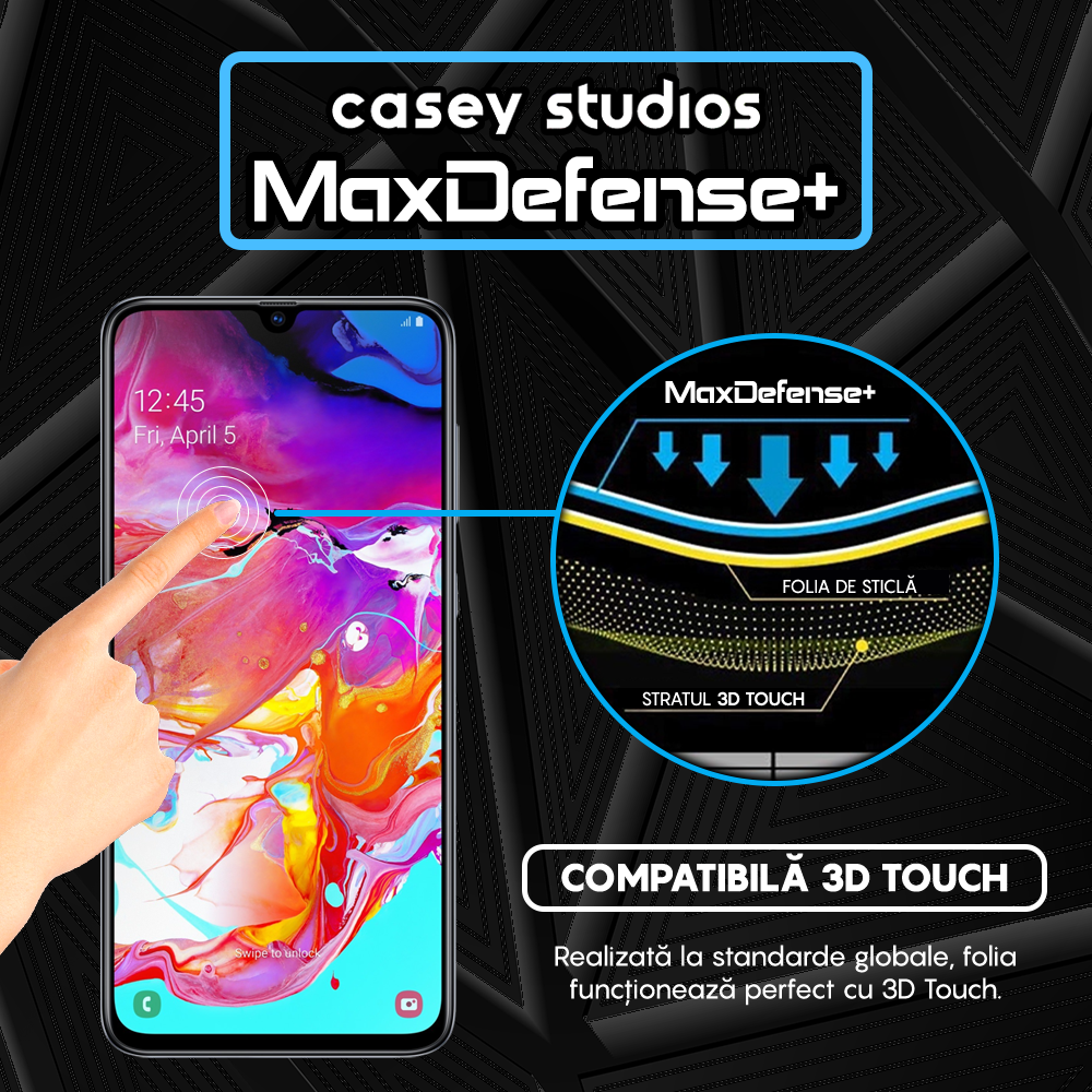 Folie Sticla MaxDefense+ - Samsung Galaxy A70/A70s - Negru