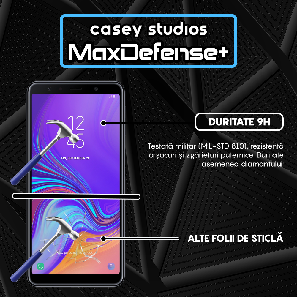 Folie Sticla MaxDefense+ - Samsung Galaxy A7 2018 - Negru