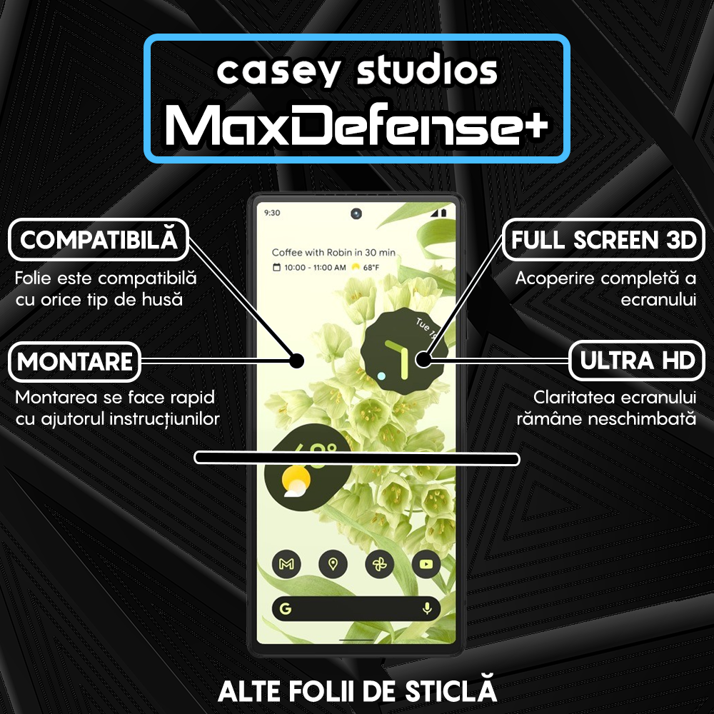 Folie Sticla MaxDefense+ - Google Pixel 6 - Negru