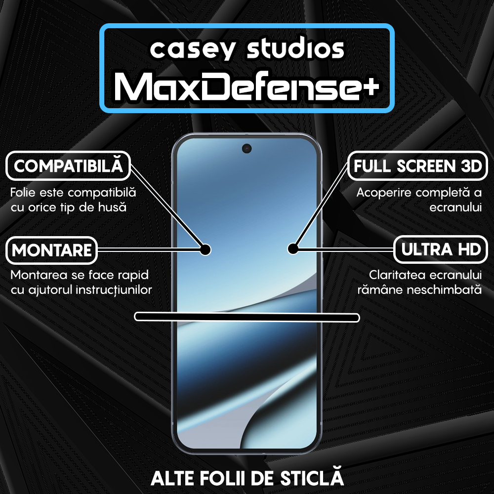 Folie Sticla MaxDefense+ - Google Pixel 10 Pro XL - Negru