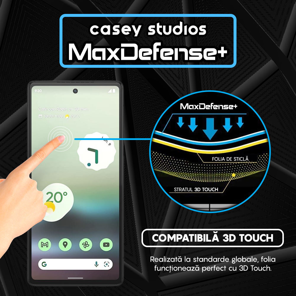 Folie Sticla MaxDefense+ - Google Pixel 6a - Negru