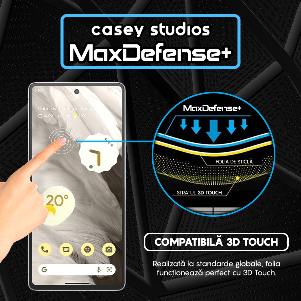 Folie Sticla MaxDefense+ - Google Pixel 7 - Negru