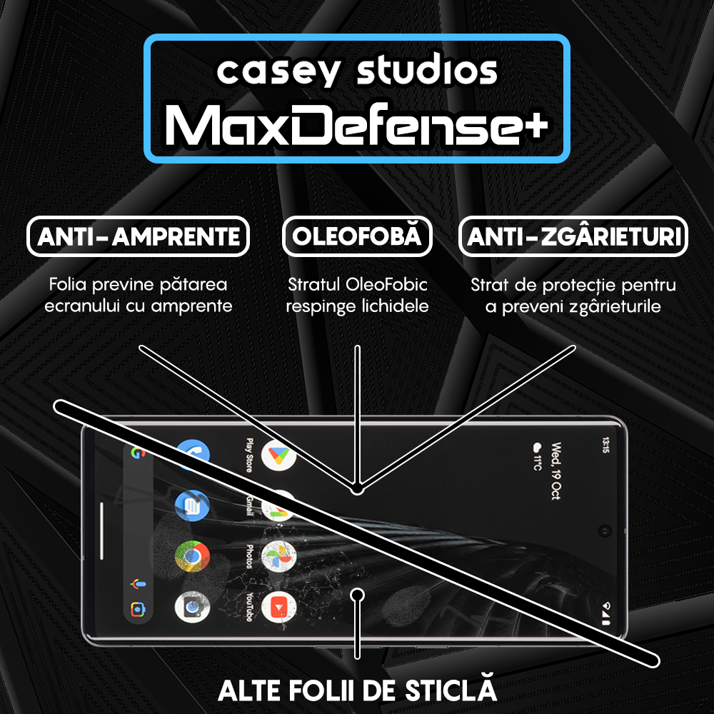 Folie Sticla MaxDefense+ - Google Pixel 7 Pro - Negru